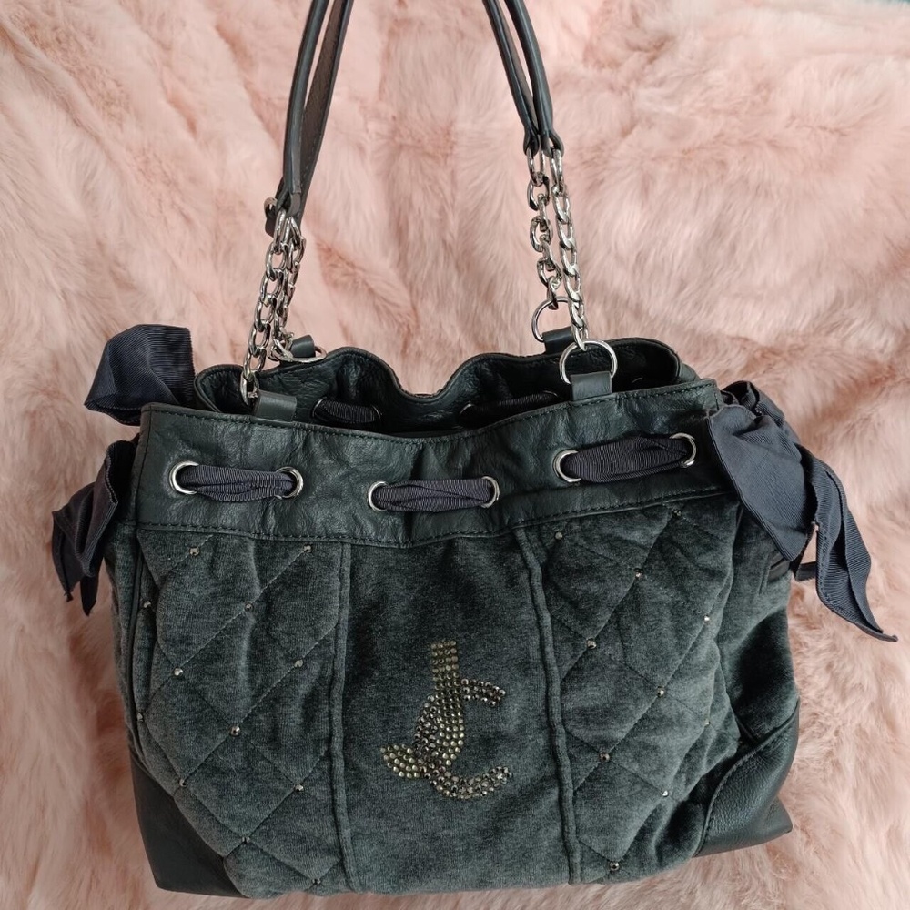 Juicy Couture Daydreamer Double Bow Pink Velour Bag Purse Tote Vintage Charm Y2k
